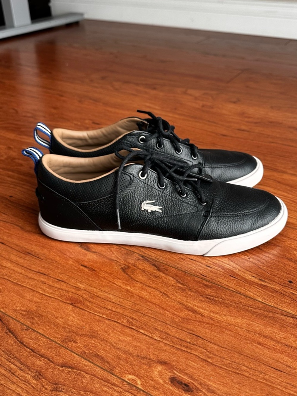 Lacoste Men's Bayliss Black Leather Low-Top Sneakers with White Sole
